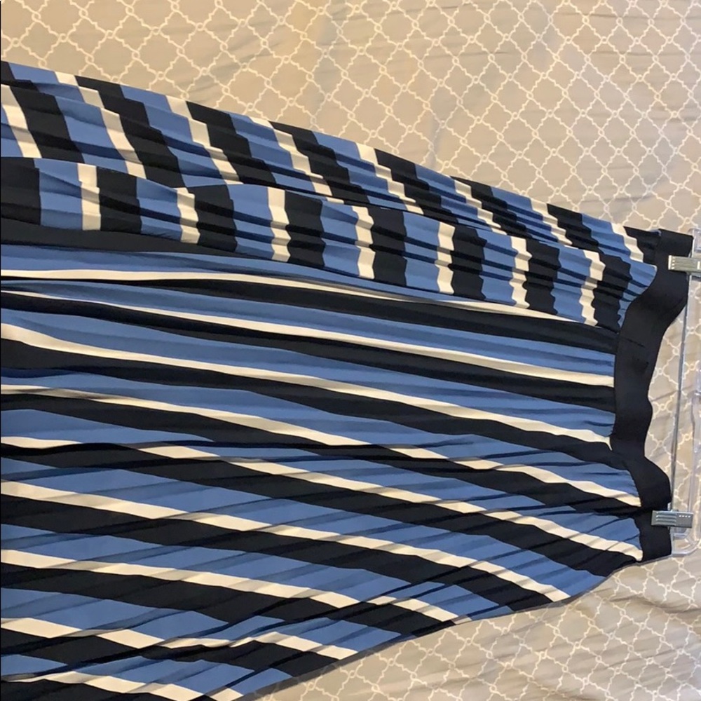 H&M Blue Striped Accordion Pleated Midi Skirt